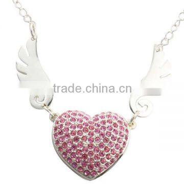 Top selling pink love heart usb, jewelry/crystal diamond heart usb, gift usb heart