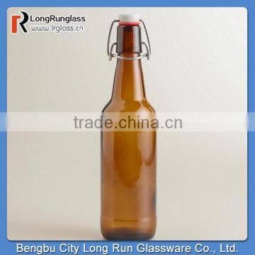 LongRun 16oz Dark Amber Glass Bottle with Clamp Lid Hand Made Beer Glassware High Quality