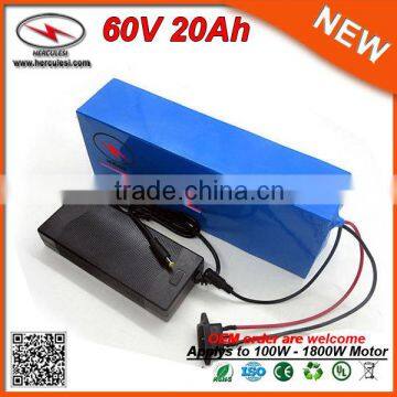 Cylindrical 16S4P 26650 Li Lithium Ion Cells 60V 20Ah Electric Bike Battery Pack with BMS Charger for 1800W Motor