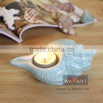 Promotional Shining Blue Ceramic Sea Shell Candle Holder