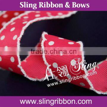 Stitched Grosgrain Ribbon With Polka Dots Printed