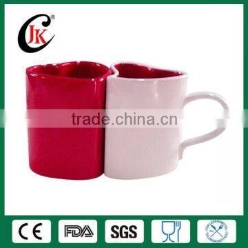 Wholesale red color heart shape ceramic couple mug for coffee