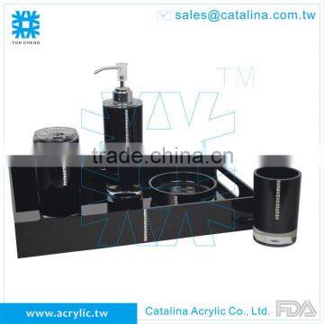 Set or Separate of Tumbler Lotion Dispenser Cotton Jar Soap Dish Acrylic Diamond Bathroom Supplies with Serving Tray