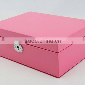 Luxury custom wooden Pink jewellry storage box with key lock