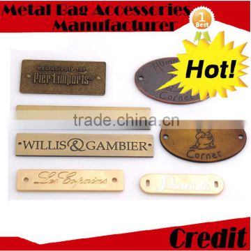 Custom antique bronze metal logo label holes sew