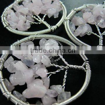 50mm Round Handmade Wiring Tree in Random Pink Rose Quartz Stone Pendant Charm DIY Supplies 1820257 photo-3