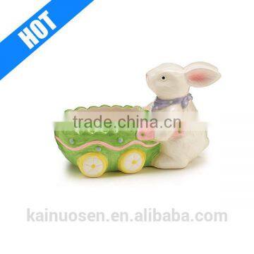 Custom Easter ceramic bunny with cart candy dish