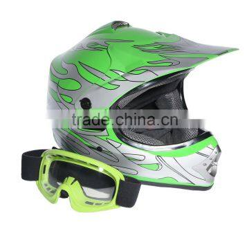 Youth Green Silver Flame Dirt Bike ATV Motocross Offroad Helmet MX+Goggles S/M/L photo-2