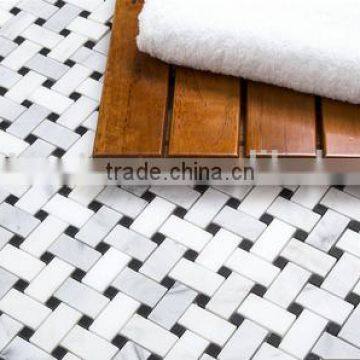 Basketwave Carrara White Marble Mosaic Tile photo-3