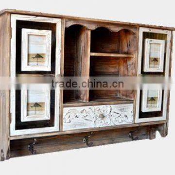 Antique Wooden Kitchen Cabinet, Vintage Wooden Cupboard With 4 Photo Openings photo-2