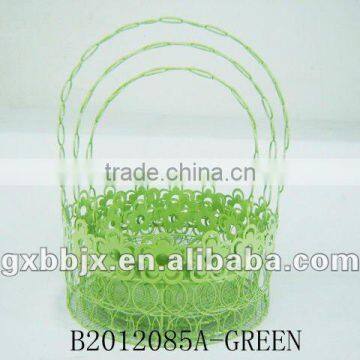 Set of Three Green Round Wire gift basket for Easter decoration