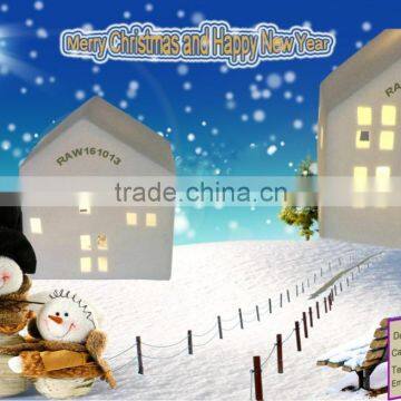 New product 2016 Christmas decoration ceramic LED light house wholesale