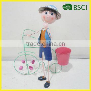 outdoor Decoration hot selling doll with bicycle theme metal flower pot