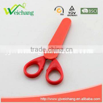 WCSC217 premium novelty wholesale soft handle colorful school children plastic scissors with cover