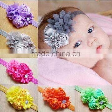 Factory rosette chiffon fabric flower headband for kids wholesale