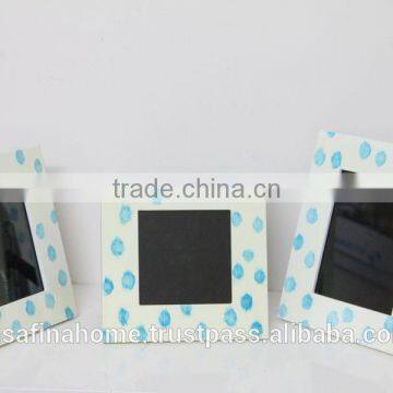 Retangle white and blue acacia wooden photo frame