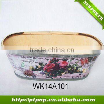 Rose design Oval wooden flower pot for home and garden