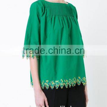 unique design ladies green embroidered blouses customized