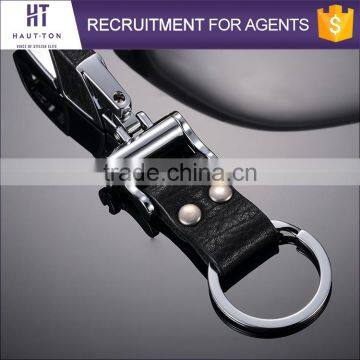 Top Selling Fashion Luxury Alloy Car Black Genuine Top Cow Leather Keychains High Quality Popular Silver Ring Gift Key Chain photo-3