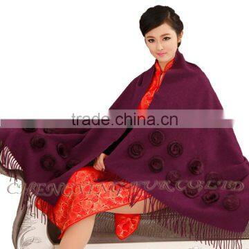 CX-B-P-36G Lady's Fashion Acrylic Scarf/Pashmina Scarf/Pashmina Shawl With Fur Flower photo-2