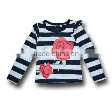 Baby girls flower applique Jersey long sleeve fall shirt wholesale