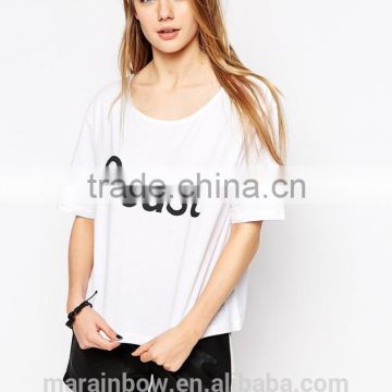 ladies custom printed crop top t shirts white scoop neck shirts wholesale lightweight cotton crop top for woman