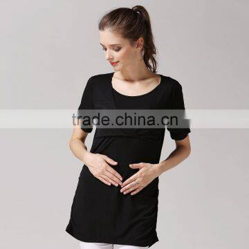 Thin Short Sleeve Maternity Clothes Solid Breastfeeding Clothes Loose Hem Nursing T-shirts photo-4