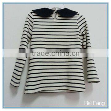 OEM Custom Children Girls Long Sleeve T Shirt, Cotton Bowknot Round Collar T Shirt, Stripe T Shirt photo-3