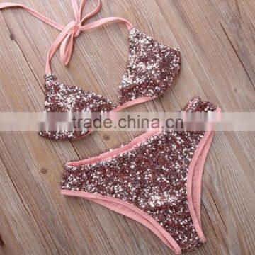 M862 Runwaylover 2016 Sexy Split Paillette Sequins Bikini Swimwear