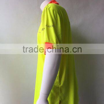 Mens High Quality High Visibility Fluorescent Short Sleeve Contrast Rib Collar Micro Mesh Safety Polo Tshirt photo-3