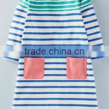 2017 wholesale boutique children's clothing baby girl's blue striped long-sleeved blouse