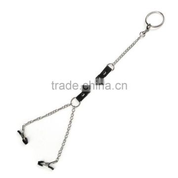 PU Leather Unique Penis Nipple Ring With Metal Chain Chastity Sex Toy