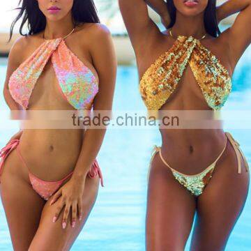 B22033A Europe women Sexy Ladies Sequin halter swimwear