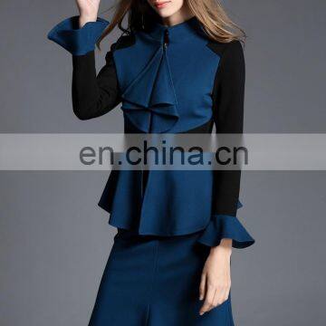 2016 Blue Boutique Two Piece Flouncing Dress Mature Female Dress Set Wholesale photo-2