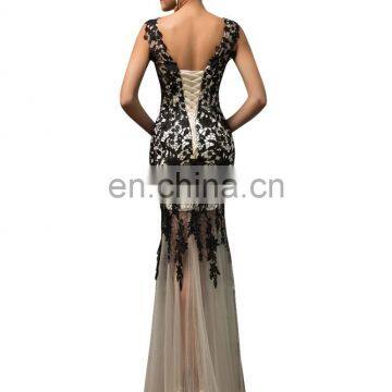 New Arrival Grace Karin Sleeveless Fashion Lace Red Black Mermaid Prom Dress CL007588-1 photo-2