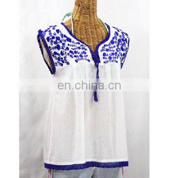 Handmade Tunic 100 % Cotton Blue Colored Embroidery Maxican Style Tunic Daily Wear Dress For Girl's