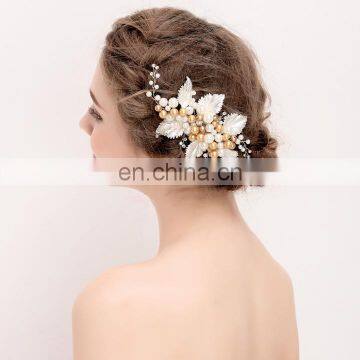 Amelie Handmade Women Hair Jewelry Alloy Leaves and Pearls Accessories Wedding Hair Clip Bridal Headwear Headpiece Prom Boho photo-2