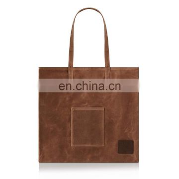 Waxed Canvas Reusable Grocery Shopping Bag Handy Pocket bag Brown Heavy Duty Large Shopping Tote Bag