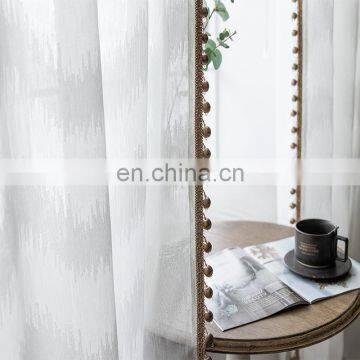 The New Nordic Solid Color Thick Clipped Pom Pom Voile Curtains Sheer Linen photo-2