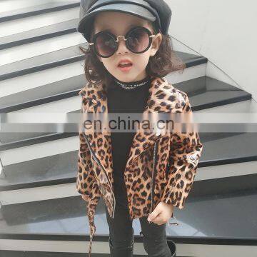 autumn winter baby girls leopard pu leather jacket fashion baker jacket wholesale casual children outfit