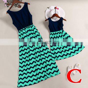 Mommy And Me Dresses 2019 New Summer Baby GREEN ZIGZAG Chevron  (this link for KIDS)