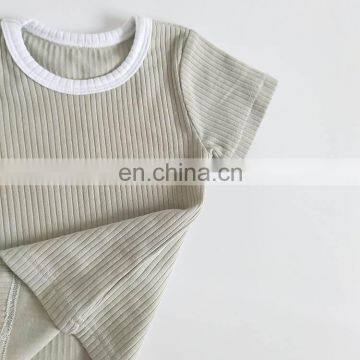 Short Sleeves Organic Cotton Ribbed Baby Pyjama Set Cozy Two Piece Set photo-6