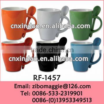 10oz Belly Shape Glazed Zibo Made Porcelain Coffee Mug with Spoon Tableware with Wholesale Price