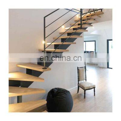 Fabricated Modern Indoor Stainless Steel Timber Tread Straight Staircases