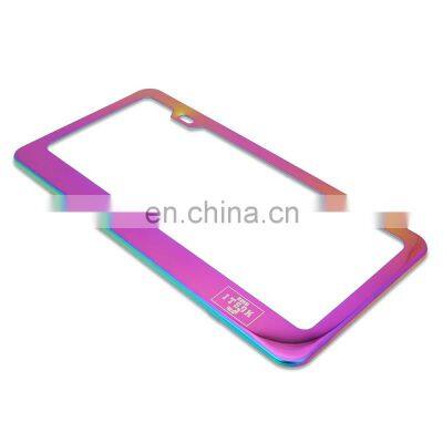 Neo Chrome Titanium Blue Stainless Steel Car License Plate Number Frame for US