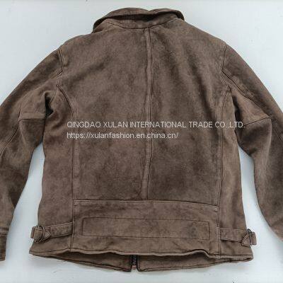 Men's Washed Distressed Retro Vintage Sheepskin Leather Suede JACKET photo-4