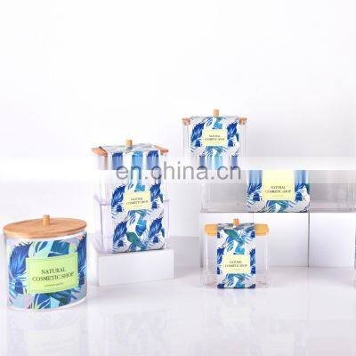 Multifunction Clear Transparent Plastic Cotton Pad Holder Cotton Swab Holder With Bamboo Lid photo-5