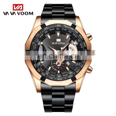 VA VA VOOM 238 Custom Design Quartz Movement Wrist Watch Stainless Steel Hollow Out Day/Date Men Wristwatches Business Watch