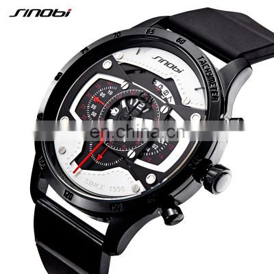 SINOBI Masculine Big Dial Wristwatch S9789G Silicone Band Black Chronograph Watch Multi Function Youth Men Watch