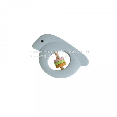 Baby Wooden Bird Bed Rattles Silicone Bird Shape Teether Rodent Baby Rattle Toys Teether photo-3